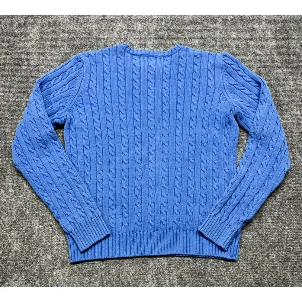 Lauren Ralph Lauren Womens S Blue 100% Cotton Cable Knit Crewneck Sweater LRL